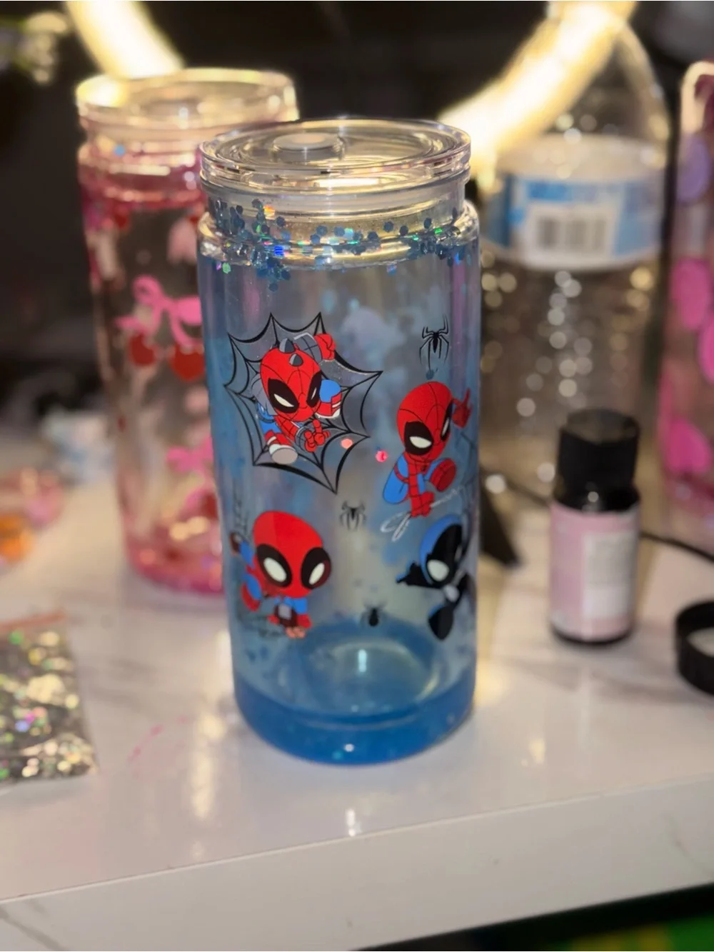 Pink Cherry Glitter Water Bottle - Unbranded